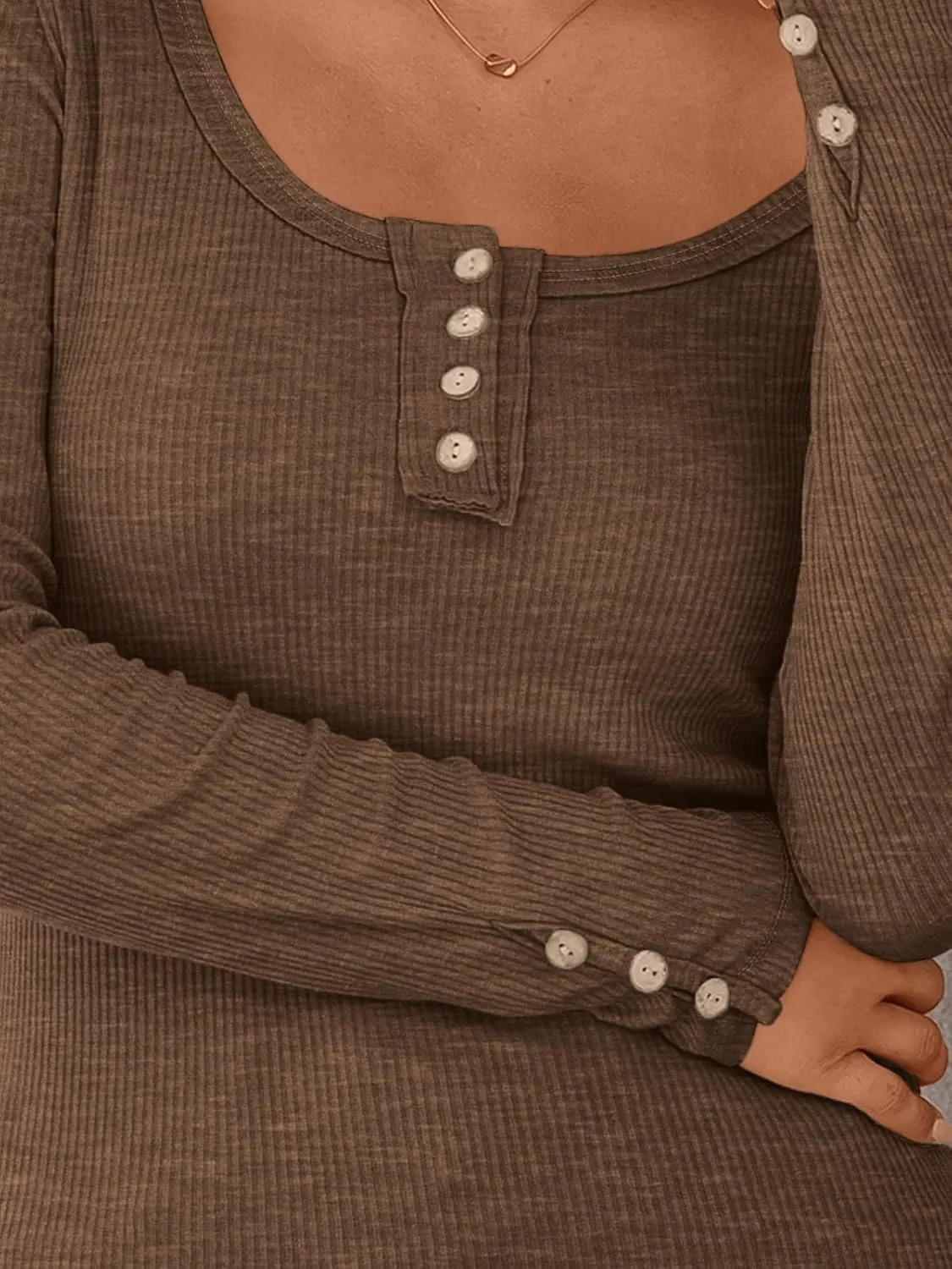 Kissfix Womens Long Sleeve Shirts Going Out Fall Clothes Casual Henley Tops Ribbed Knit Blouses Fashion Trendy Outfits