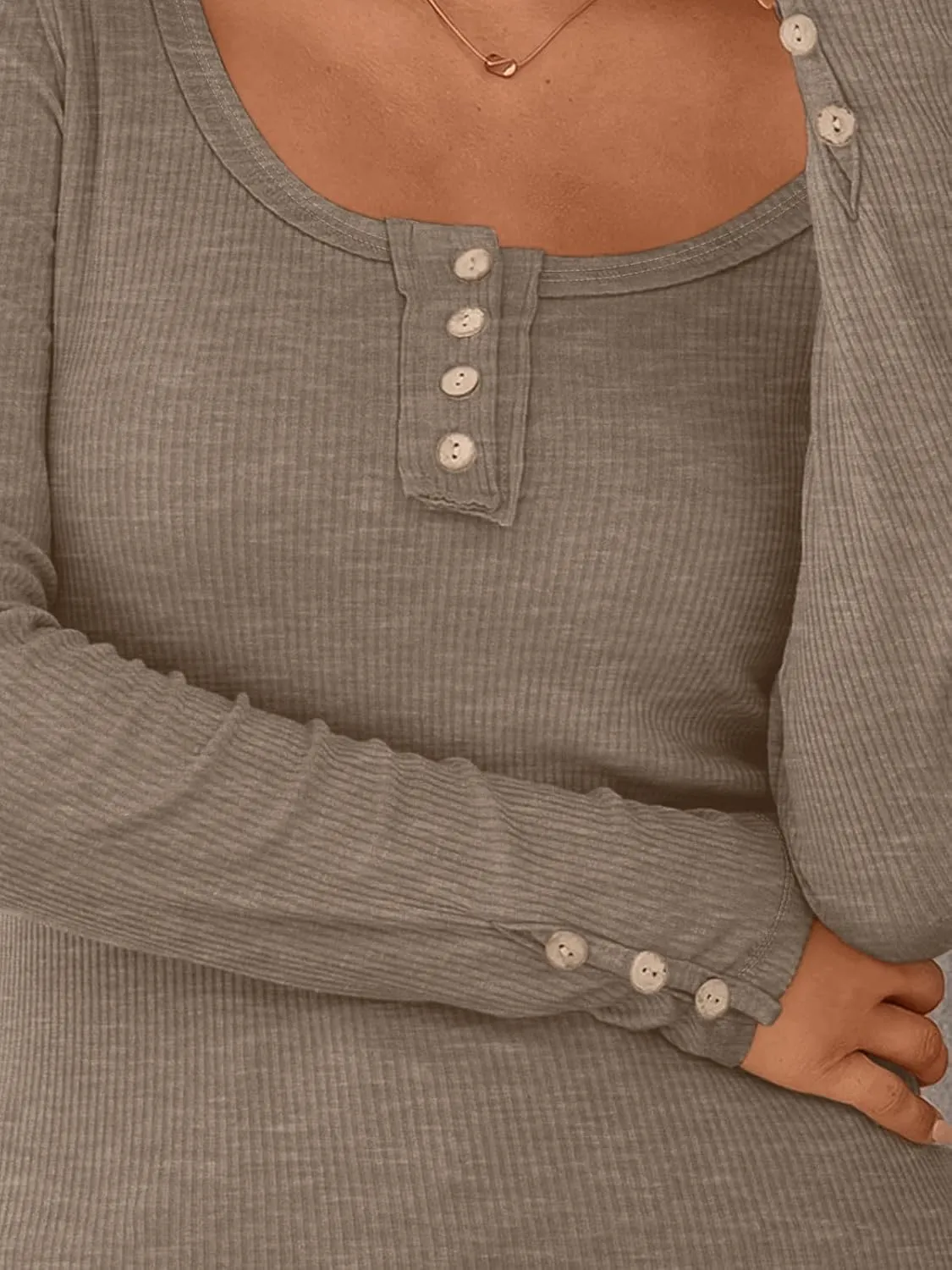 Kissfix Womens Long Sleeve Shirts Going Out Fall Clothes Casual Henley Tops Ribbed Knit Blouses Fashion Trendy Outfits