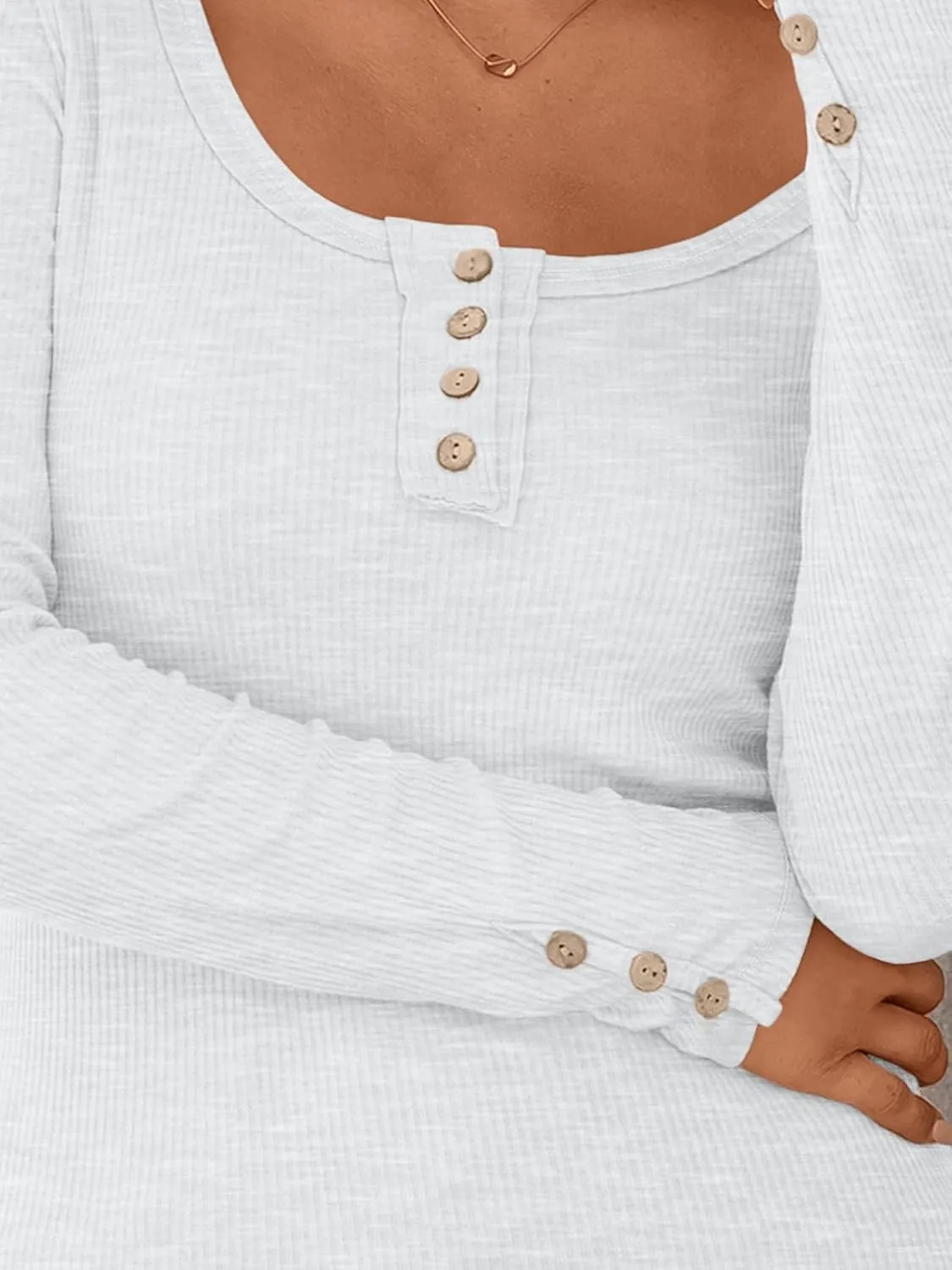 Kissfix Womens Long Sleeve Shirts Going Out Fall Clothes Casual Henley Tops Ribbed Knit Blouses Fashion Trendy Outfits