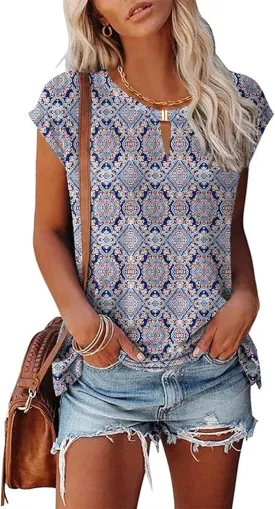 Kistore Women's Summer Casual V Neck Tank Tops Cap Sleeve Loose Fit Blouses Tunic Shirts