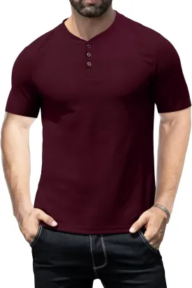 KUYIGO Men's Slim Fit Henley Shirts Short Long Sleeve Casual Tight Solid Waffle Fashion T-Shirts Tops