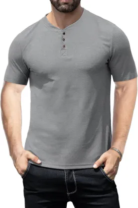 KUYIGO Men's Slim Fit Henley Shirts Short Long Sleeve Casual Tight Solid Waffle Fashion T-Shirts Tops