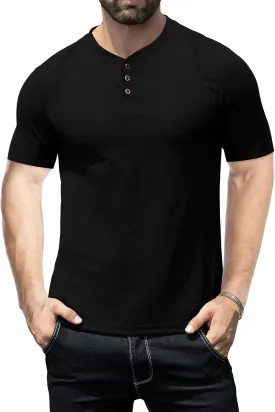 KUYIGO Men's Slim Fit Henley Shirts Short Long Sleeve Casual Tight Solid Waffle Fashion T-Shirts Tops