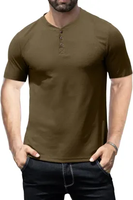 KUYIGO Men's Slim Fit Henley Shirts Short Long Sleeve Casual Tight Solid Waffle Fashion T-Shirts Tops