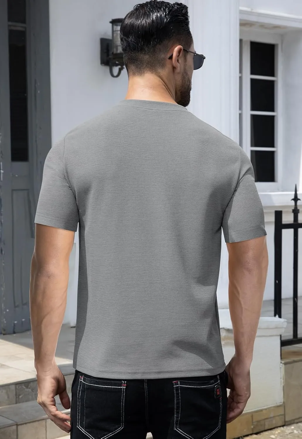 KUYIGO Men's Slim Fit Henley Shirts Short Long Sleeve Casual Tight Solid Waffle Fashion T-Shirts Tops