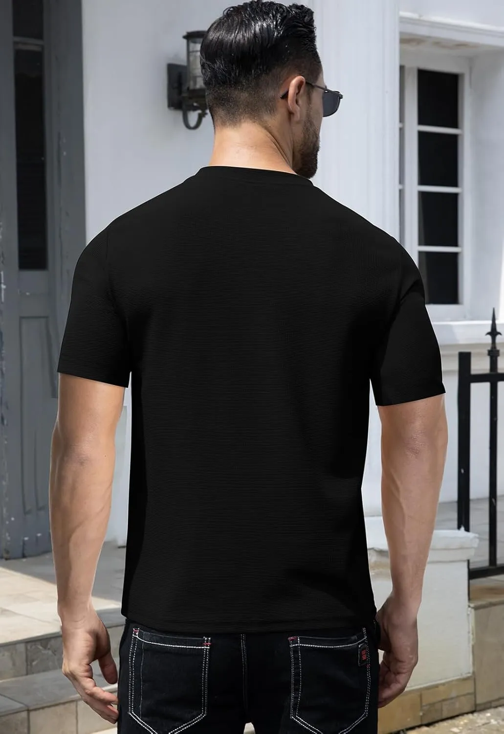KUYIGO Men's Slim Fit Henley Shirts Short Long Sleeve Casual Tight Solid Waffle Fashion T-Shirts Tops