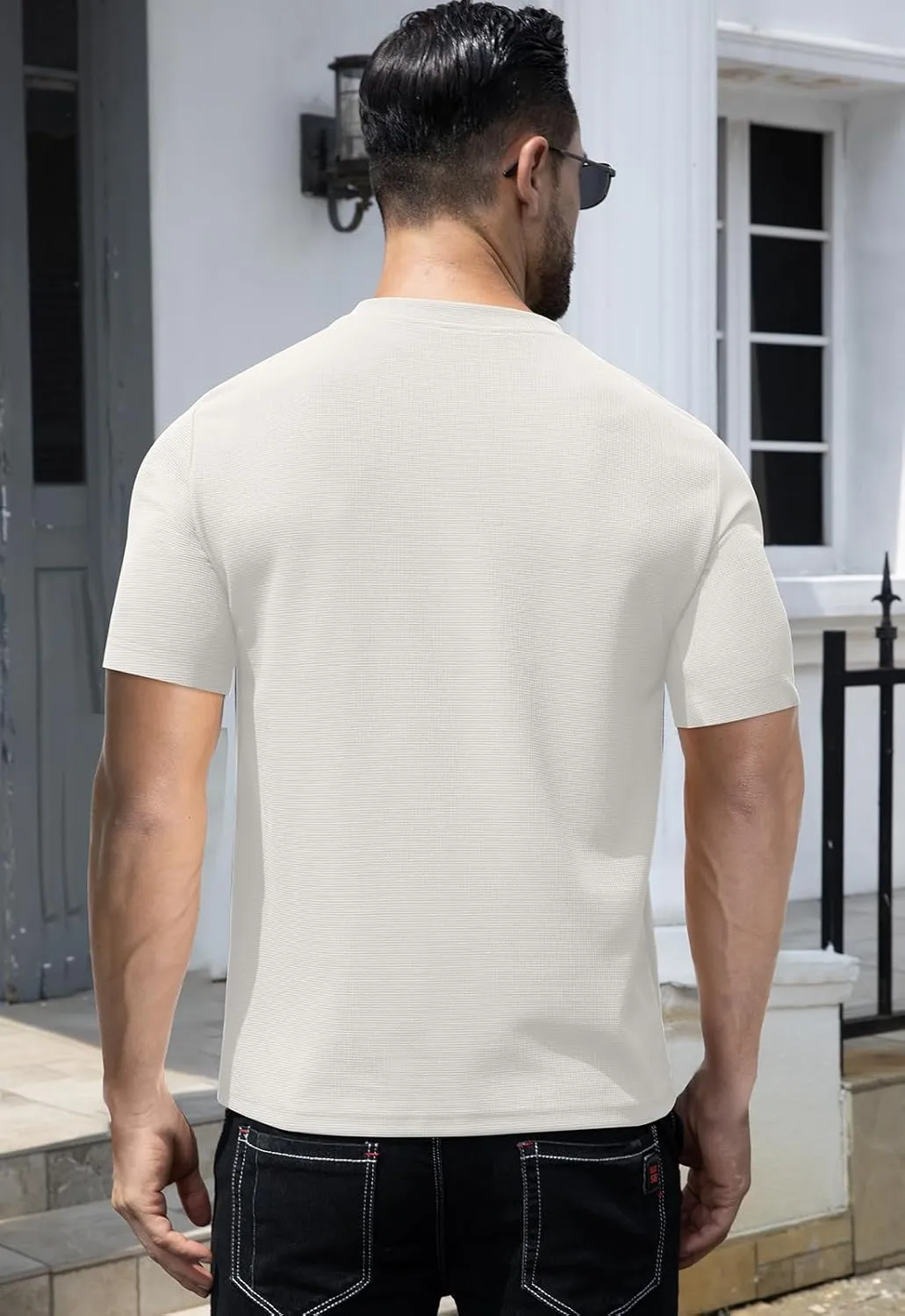KUYIGO Men's Slim Fit Henley Shirts Short Long Sleeve Casual Tight Solid Waffle Fashion T-Shirts Tops