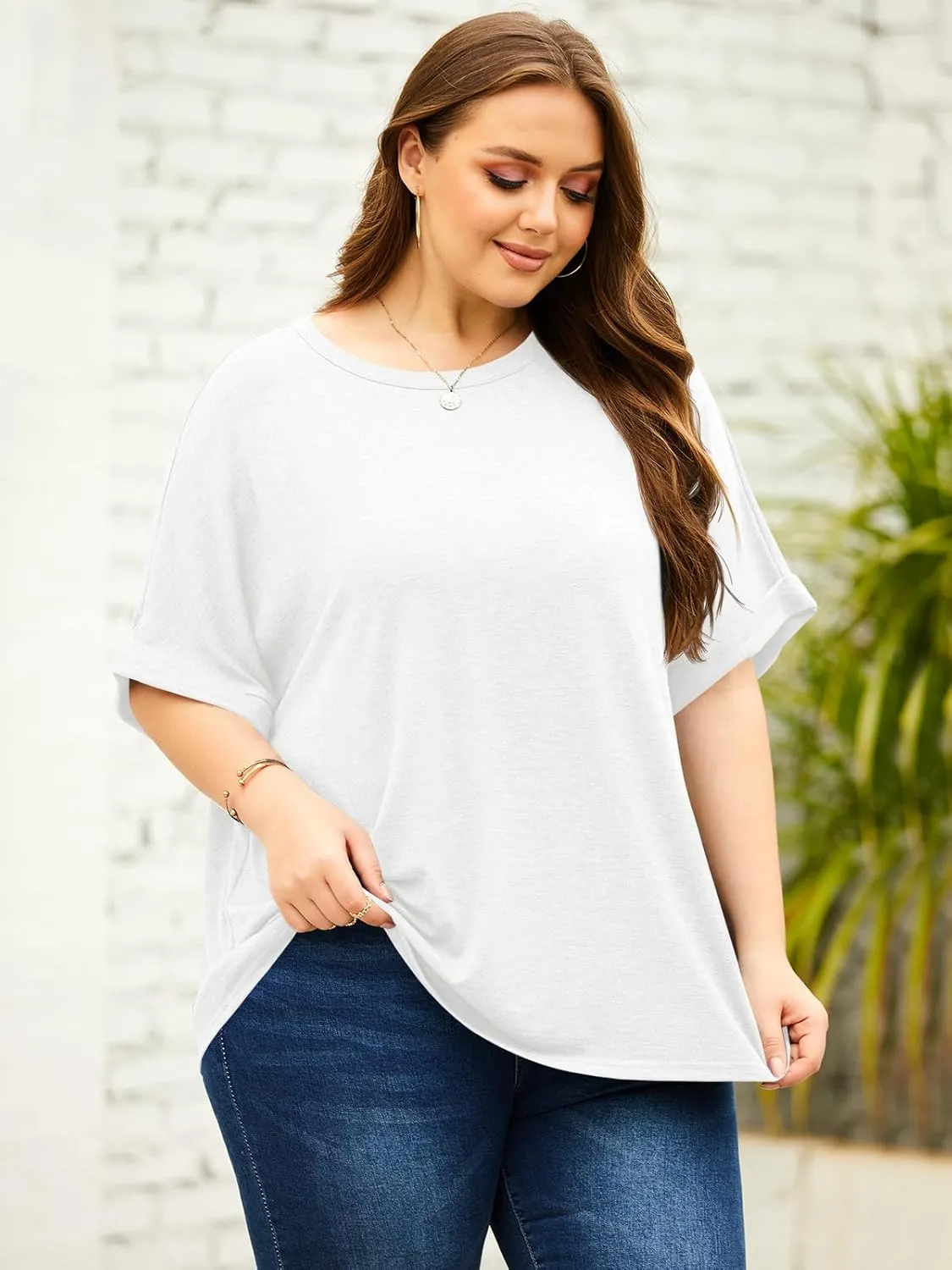 Langwyqu Womens Tops Oversized Tshirts Summer Short Sleeve T Shirts Casual Loose Fit Basic Tees