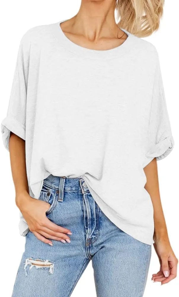 Langwyqu Womens Tops Oversized Tshirts Summer Short Sleeve T Shirts Casual Loose Fit Basic Tees