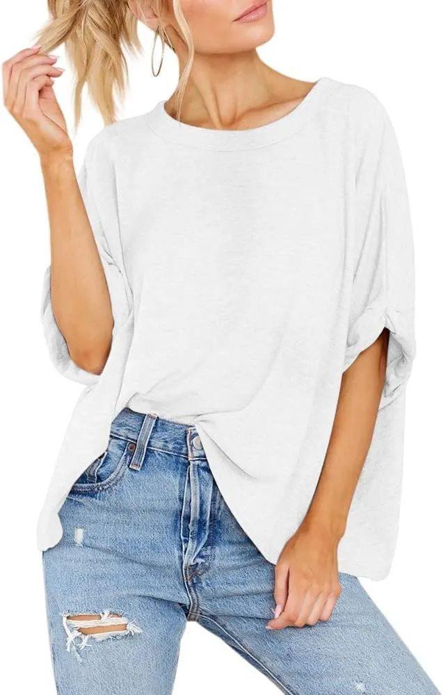 Langwyqu Womens Tops Oversized Tshirts Summer Short Sleeve T Shirts Casual Loose Fit Basic Tees