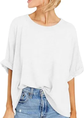 Langwyqu Womens Tops Oversized Tshirts Summer Short Sleeve T Shirts Casual Loose Fit Basic Tees
