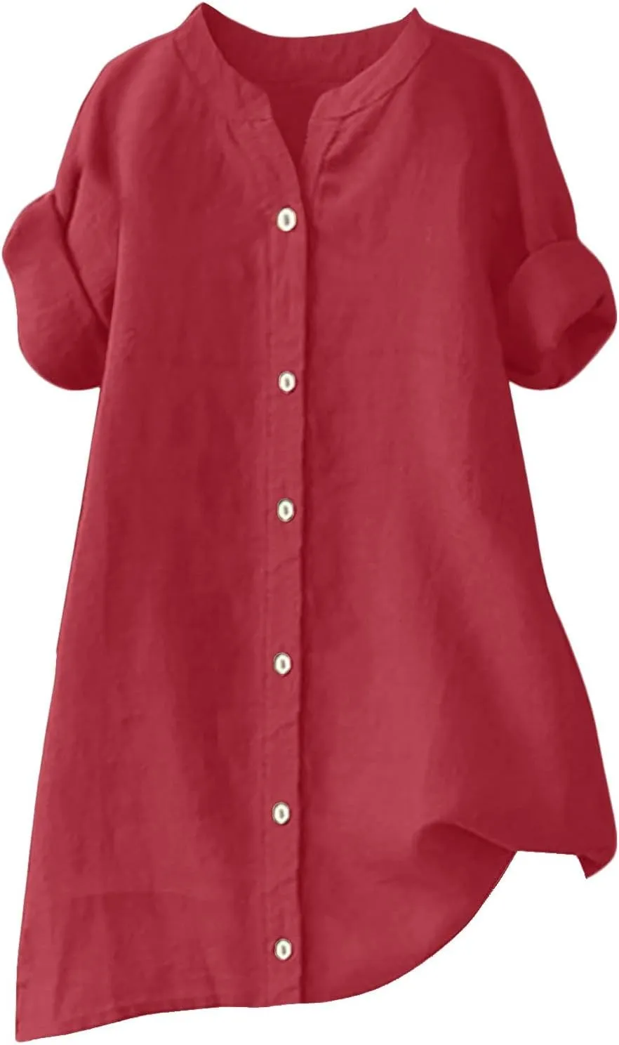 Linen Shirts for Women 2025 Gauze Short Sleeve V Neck Button Loose Fit Blouses Vacation Dress Casual Tunic Tops