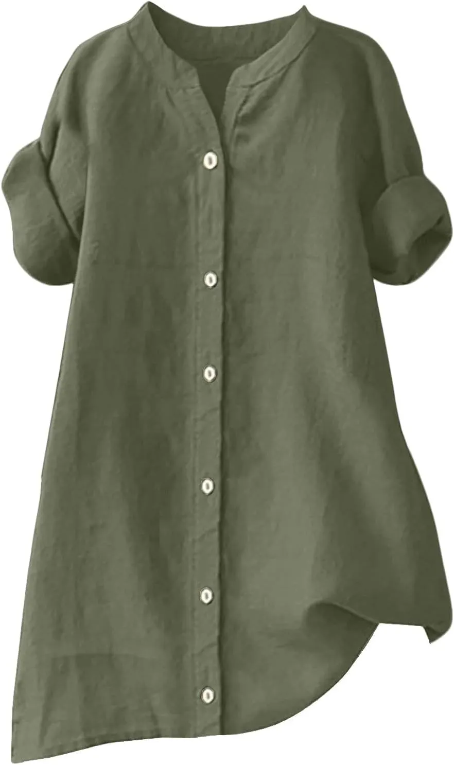 Linen Shirts for Women 2025 Gauze Short Sleeve V Neck Button Loose Fit Blouses Vacation Dress Casual Tunic Tops
