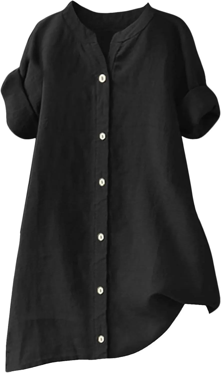 Linen Shirts for Women 2025 Gauze Short Sleeve V Neck Button Loose Fit Blouses Vacation Dress Casual Tunic Tops