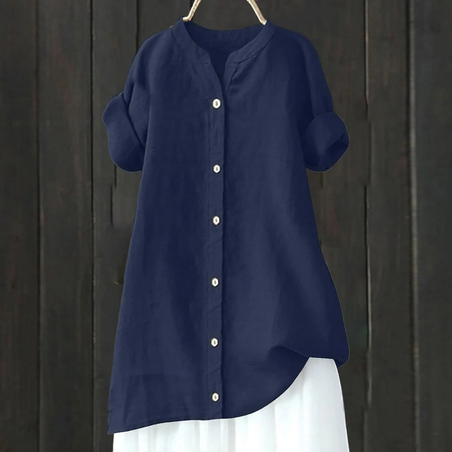 Linen Shirts for Women 2025 Gauze Short Sleeve V Neck Button Loose Fit Blouses Vacation Dress Casual Tunic Tops