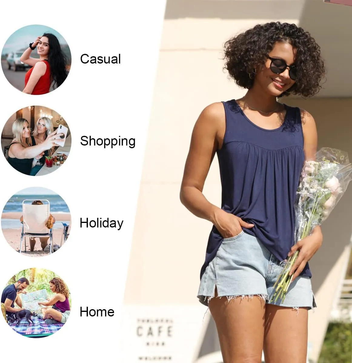 LONGYUAN Women's Tank Tops 2025 Summer Tunics Casual Sleeveless Shirts Ladies Loose Fit Blouses S-4XL