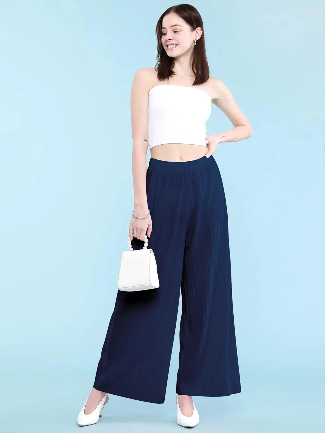 Made By Johnny Women's Pleated Wide Leg Palazzo Pants with Drawstring