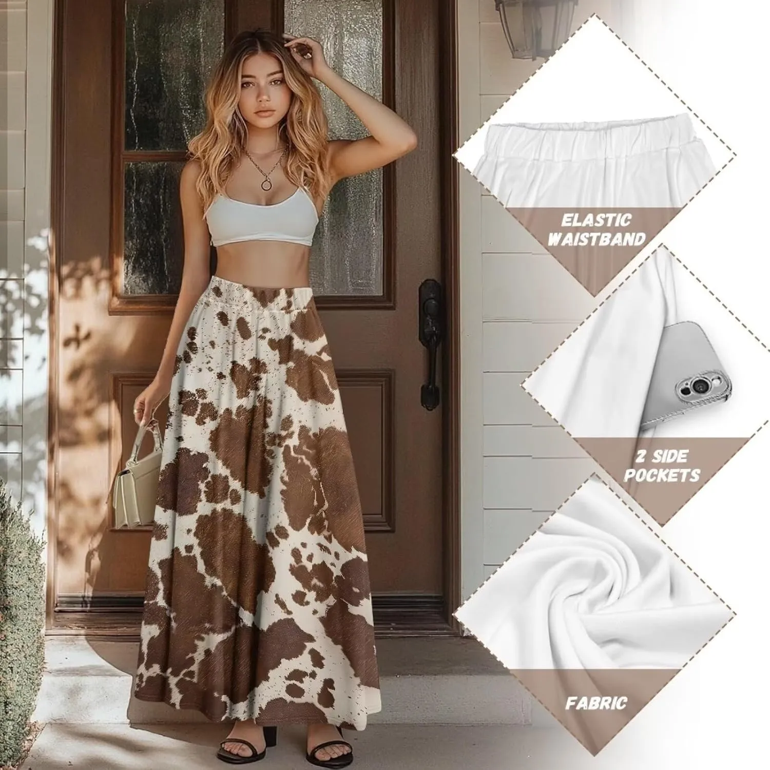 Maxi Skirts for Women Flowy Autumn Skirts with Pockets Pleated Skirt High Waisted Midi Long Skirt Reg and Plus Size S-XXL