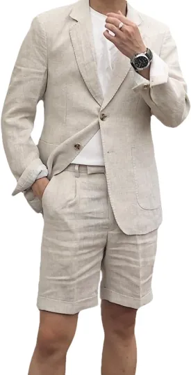 Men's 2 Piece Linen Suits Set Regular Fit Casual Lightweight Blazer Jacket and Summer Shorts for Men (Jacket Shorts)