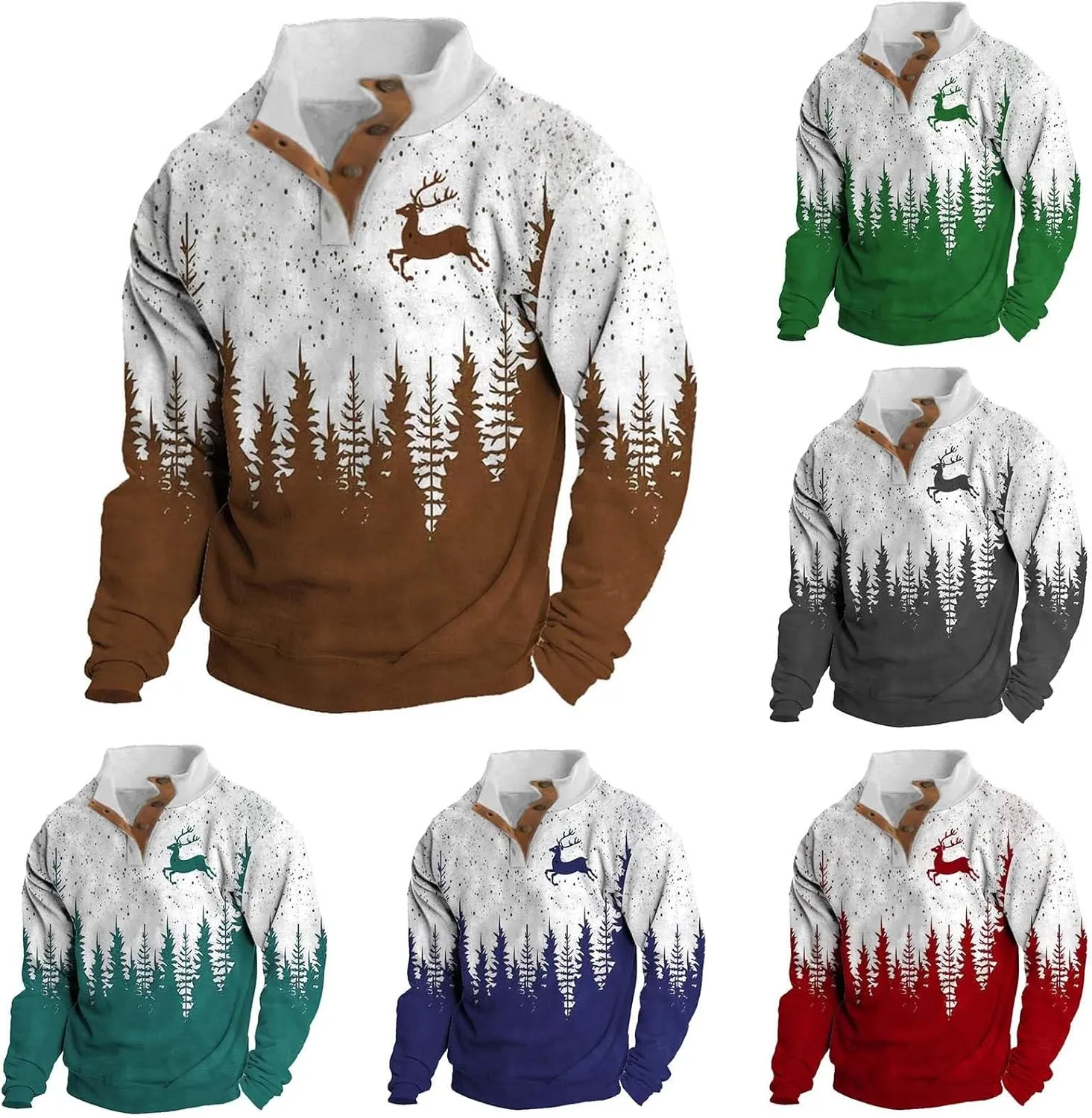 Men's Christmas Sweatshirts Trendy Snowflake Graphic Print Sweatshirt Oversized Long Sleeve Stand Collar Tops