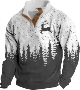 Men's Christmas Sweatshirts Trendy Snowflake Graphic Print Sweatshirt Oversized Long Sleeve Stand Collar Tops