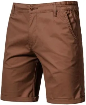 Men's Cotton Chino Shorts, Relaxed Fit, Straight Leg, Zippered Front, Button Closure, 2 Side Pockets, 2 Back Pockets