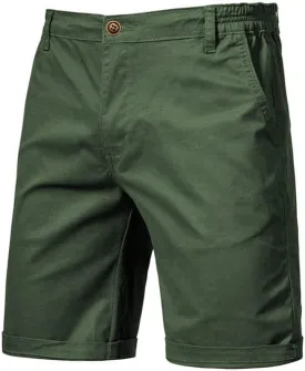 Men's Cotton Chino Shorts, Relaxed Fit, Straight Leg, Zippered Front, Button Closure, 2 Side Pockets, 2 Back Pockets