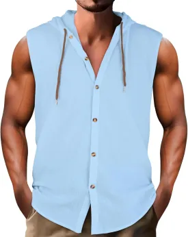 Men's Cotton Linen Workout Tank Tops Button Down Lapel Sleeveless Gym Muscle T Shirts Casual Breathable Summer Tanks