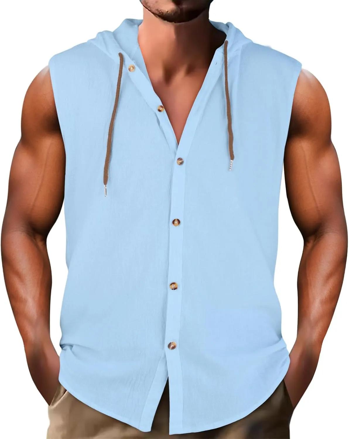 Men's Cotton Linen Workout Tank Tops Button Down Lapel Sleeveless Gym Muscle T Shirts Casual Breathable Summer Tanks