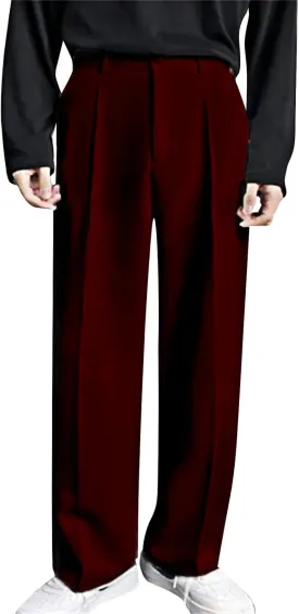 Mens Dress Pants Wide Leg Pleat Front Long Pants High Waisted Button Zipper Fly Suit Trousers Business Work Clothes