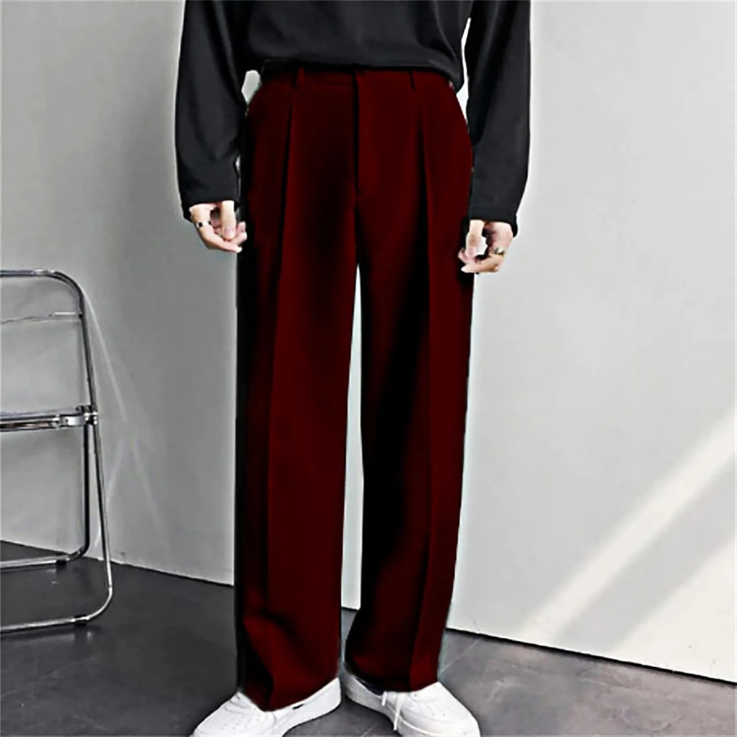 Mens Dress Pants Wide Leg Pleat Front Long Pants High Waisted Button Zipper Fly Suit Trousers Business Work Clothes