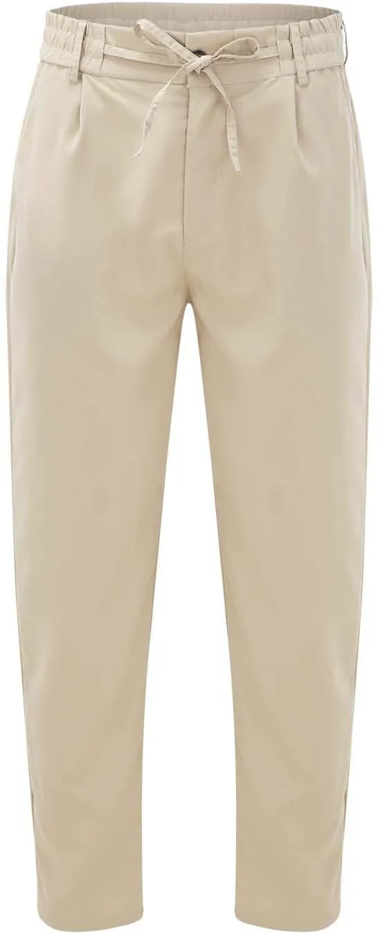 Mens Tapered Pants Casual Linen Pants Elastic Waist Slim Fit Beach Yoga Business Lightweight Cotton Trousers with Pockets