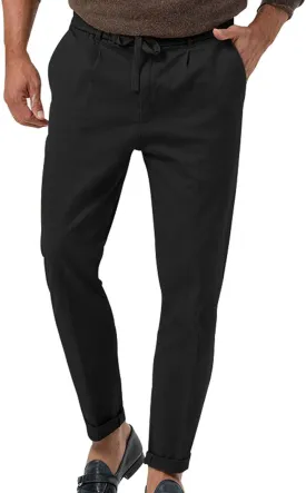 Mens Tapered Pants Casual Linen Pants Elastic Waist Slim Fit Beach Yoga Business Lightweight Cotton Trousers with Pockets