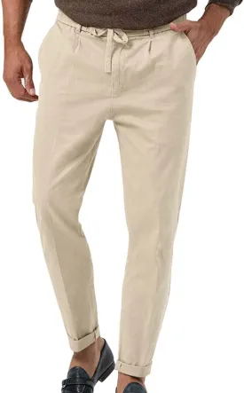 Mens Tapered Pants Casual Linen Pants Elastic Waist Slim Fit Beach Yoga Business Lightweight Cotton Trousers with Pockets