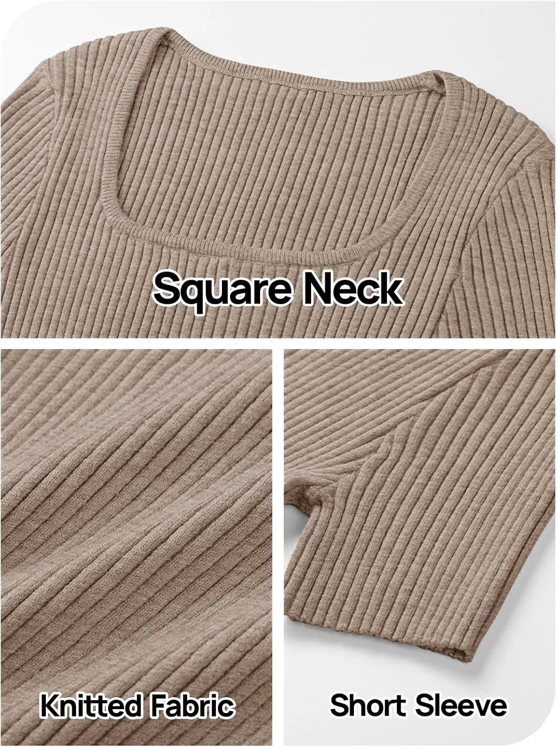 MEROKEETY Women's Summer Casual Short Sleeve T Shirts 2025 Basic Square Neck Ribbed Knit Fitted Tee Tops