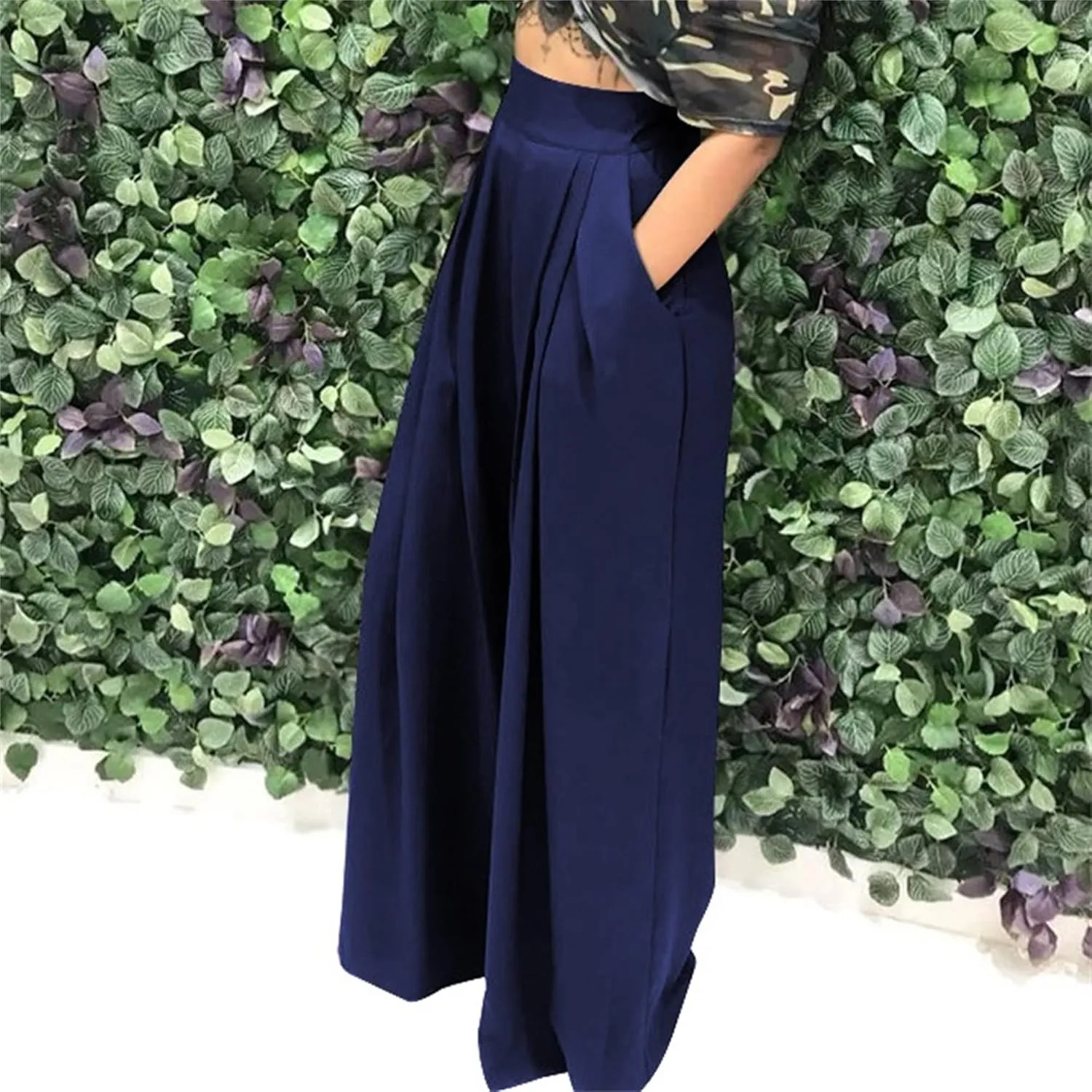 MESLIMA Palazzo Pants for Women High Waisted Wide Leg Stretchy Loose Fit Casual Trousers with Pocket