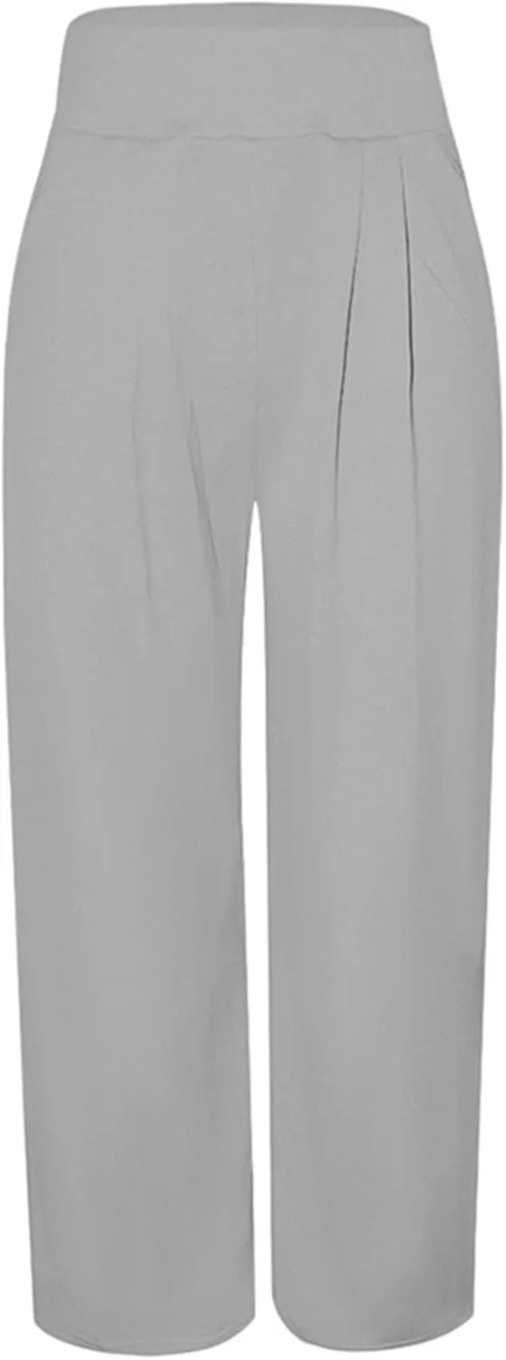 MESLIMA Palazzo Pants for Women High Waisted Wide Leg Stretchy Loose Fit Casual Trousers with Pocket