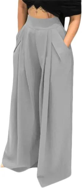 MESLIMA Palazzo Pants for Women High Waisted Wide Leg Stretchy Loose Fit Casual Trousers with Pocket