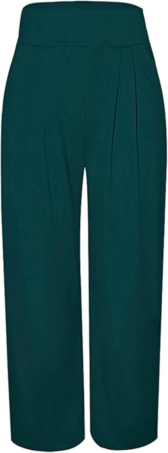 MESLIMA Palazzo Pants for Women High Waisted Wide Leg Stretchy Loose Fit Casual Trousers with Pocket