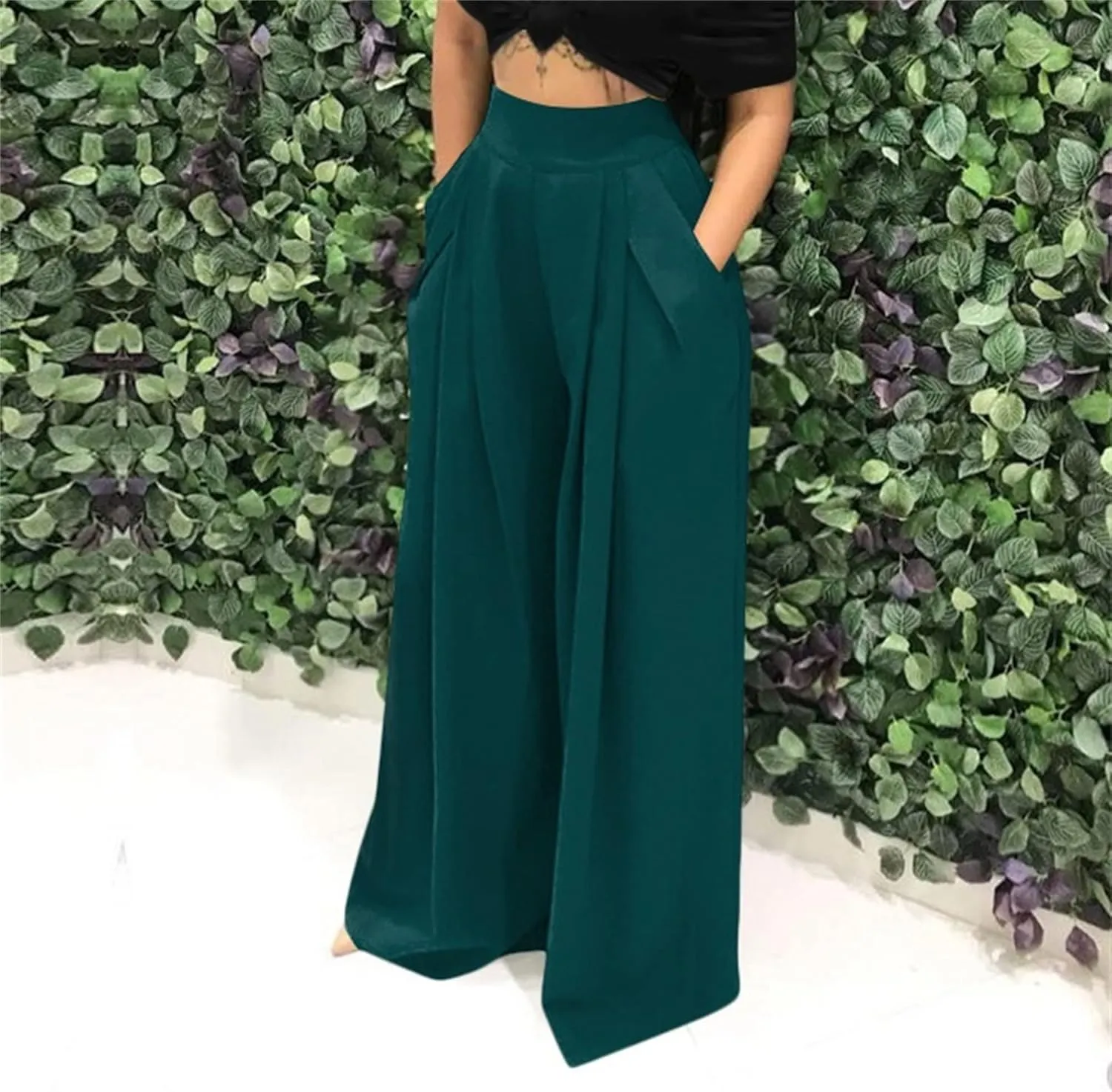 MESLIMA Palazzo Pants for Women High Waisted Wide Leg Stretchy Loose Fit Casual Trousers with Pocket