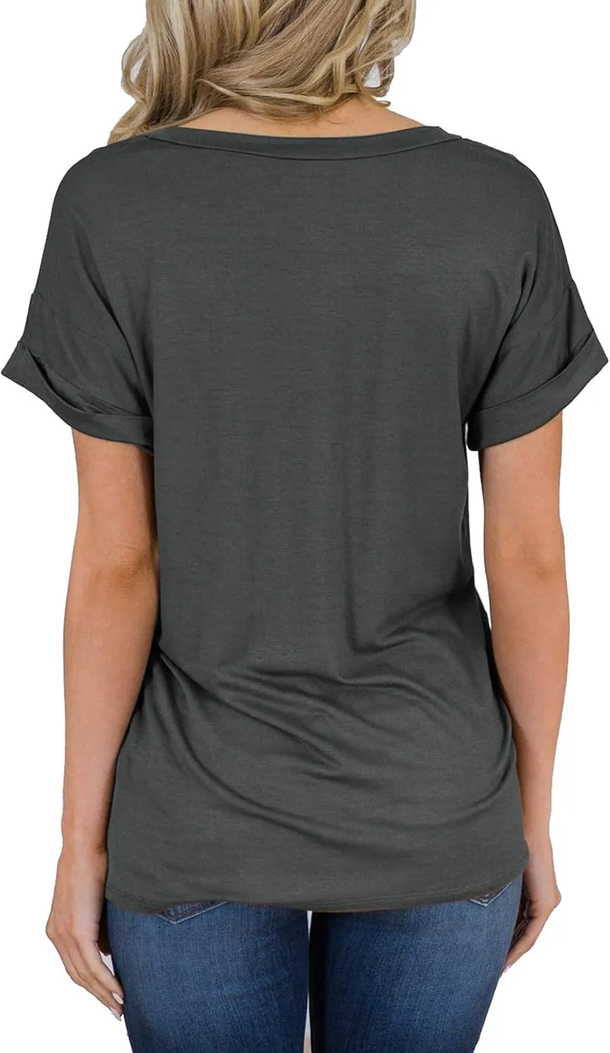 MIHOLL Women's Short Sleeve V-Neck Shirts Loose Casual Tee T-Shirt