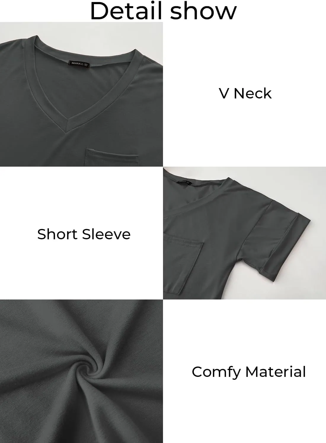 MIHOLL Women's Short Sleeve V-Neck Shirts Loose Casual Tee T-Shirt