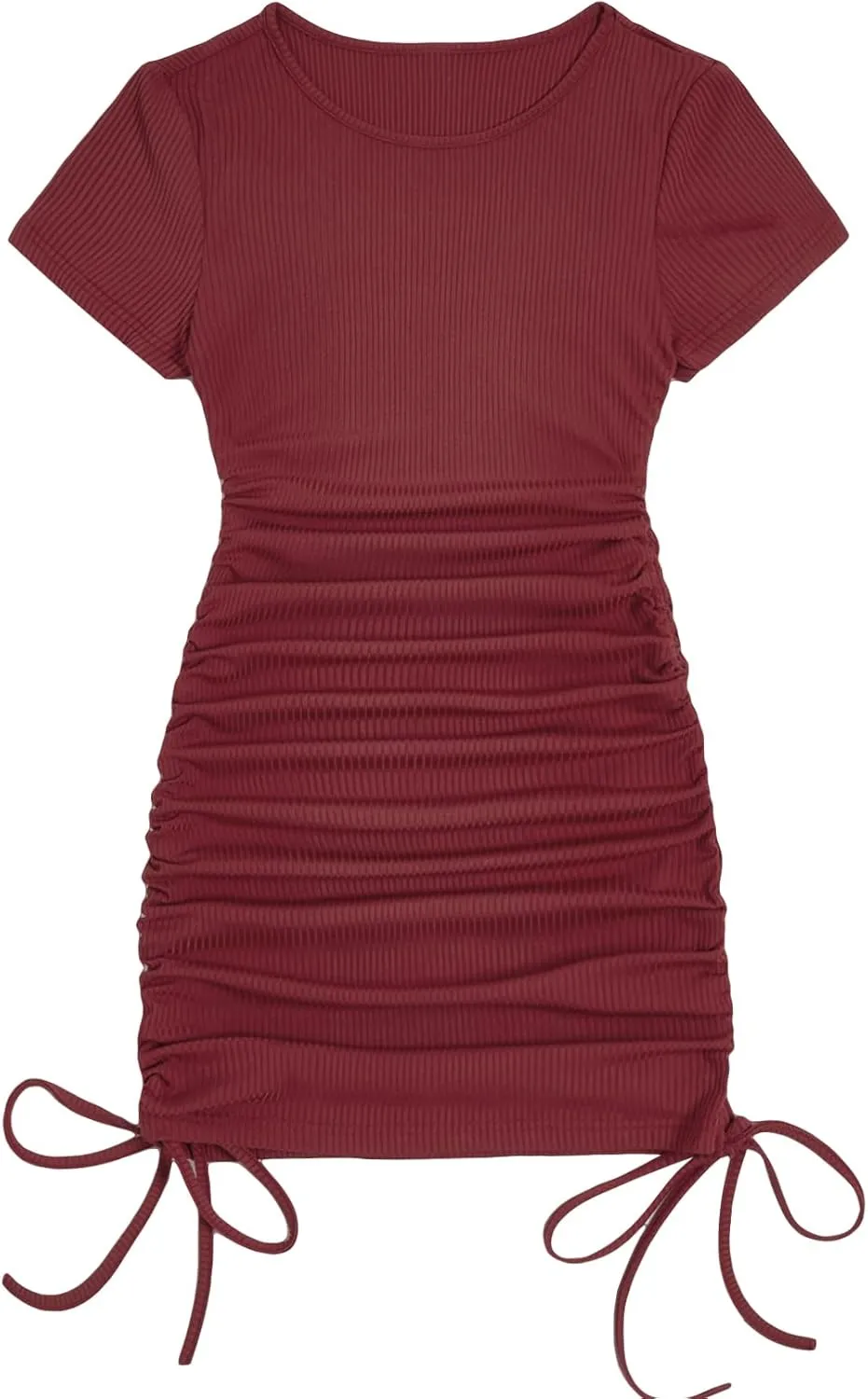Milumia Women's Casual Rib Knit Short Sleeve Drawstring Ruched Bodycon Mini T Shirt Dress