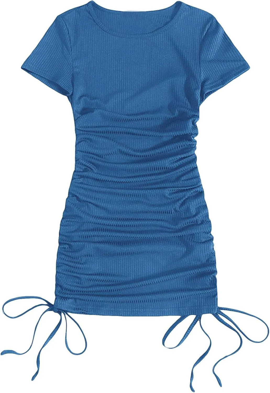 Milumia Women's Casual Rib Knit Short Sleeve Drawstring Ruched Bodycon Mini T Shirt Dress