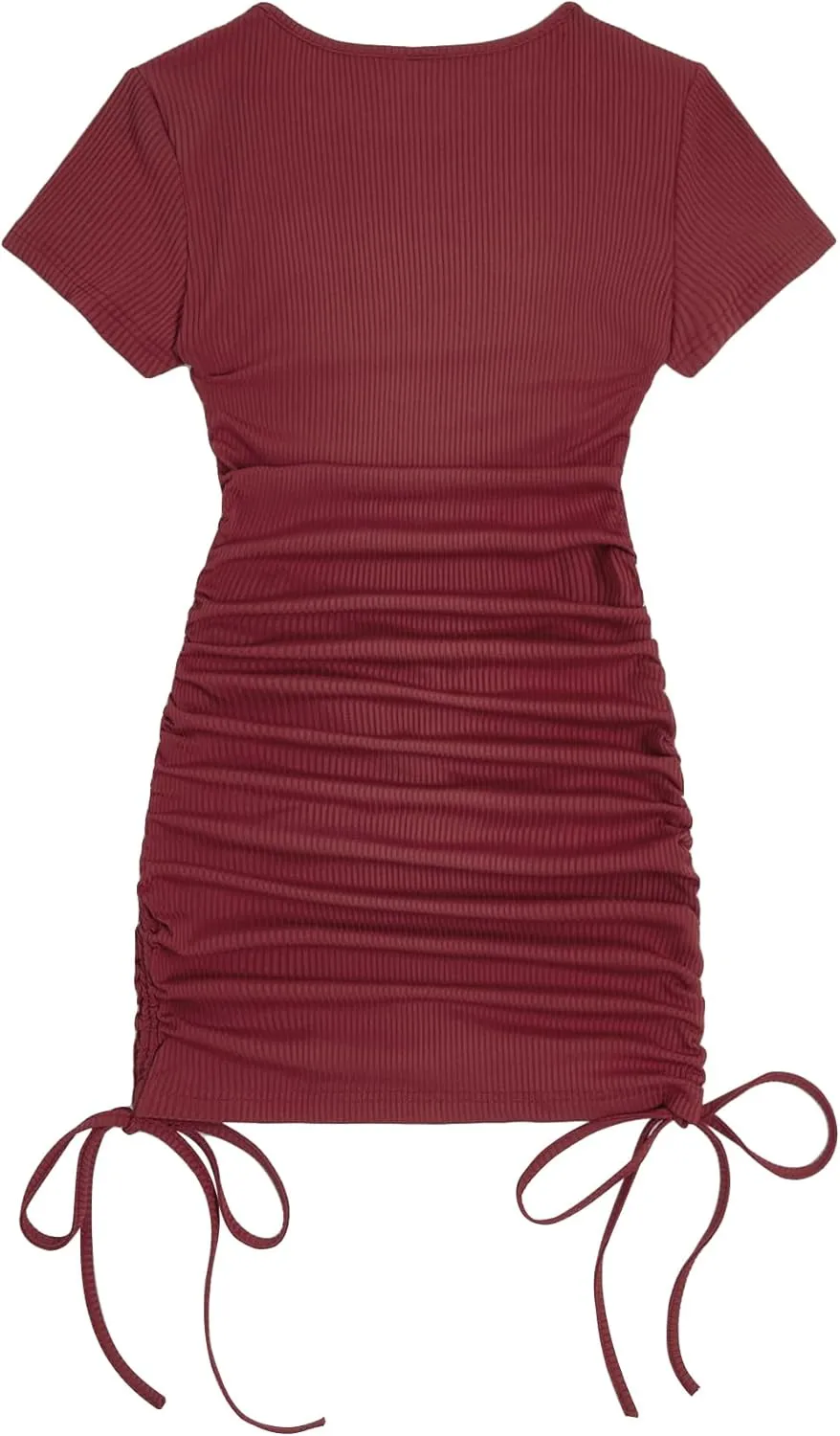 Milumia Women's Casual Rib Knit Short Sleeve Drawstring Ruched Bodycon Mini T Shirt Dress