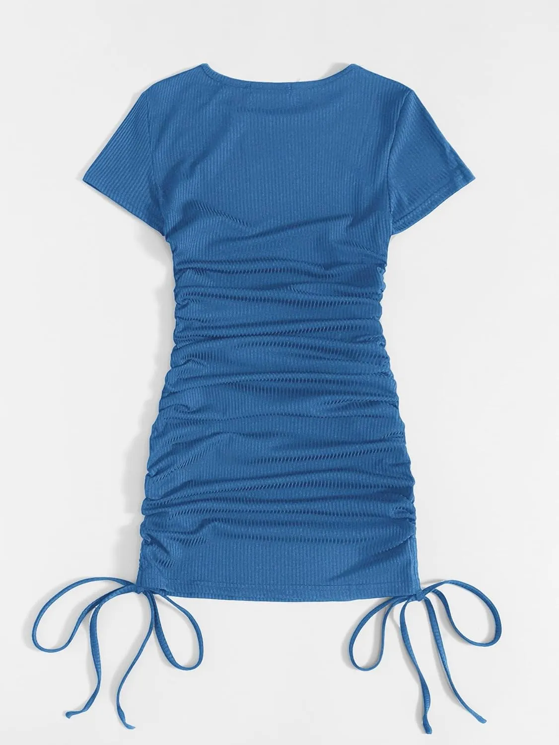 Milumia Women's Casual Rib Knit Short Sleeve Drawstring Ruched Bodycon Mini T Shirt Dress
