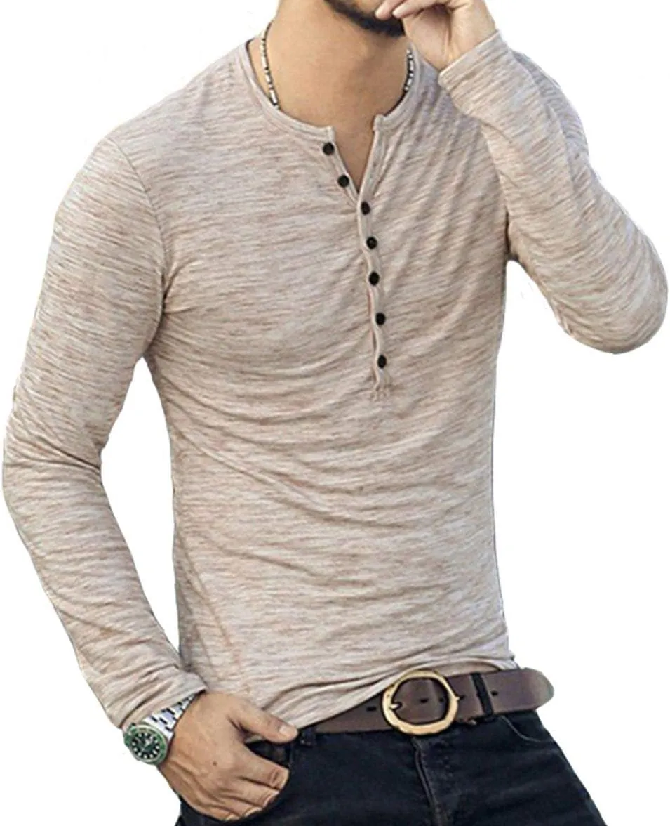 MLANM Mens Casual Slim Fit Basic Henley Short/Long Sleeve Fashion T-Shirt