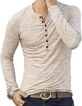 MLANM Mens Casual Slim Fit Basic Henley Short/Long Sleeve Fashion T-Shirt