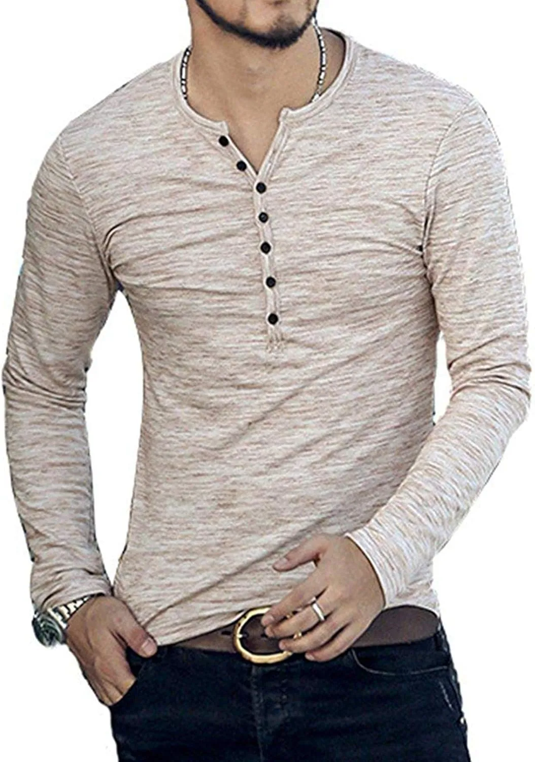 MLANM Mens Casual Slim Fit Basic Henley Short/Long Sleeve Fashion T-Shirt