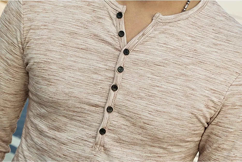 MLANM Mens Casual Slim Fit Basic Henley Short/Long Sleeve Fashion T-Shirt